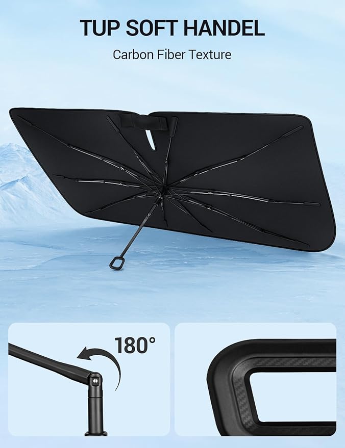 Proadsy Windshield Sun Shade Umbrella for Ford Bronco Sport 2021-2025 2026 Foldable Car Umbrella Sunshade with Soft TPU Handle Spring Structure Crystal Cooling Material Protect Car from Rays & Heat