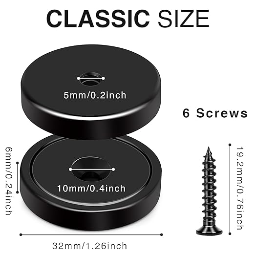 MIKEDE Strong Magnets with Holes, 100LB+ Strong Neodymium Magnets with Stainless Screws for Wall Mounting, Rare Earth Round Base Magnet, Earth Magnet for Tools, 1.26" D x 0.2" H - 6 Pack