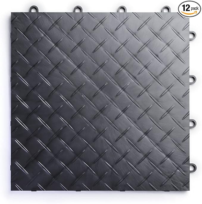Big Floors RaceDeck Diamond Plate Design, Durable Interlocking Modular Garage Flooring Tile (Graphite, 12 Pack of 12 x 12" Tiles)
