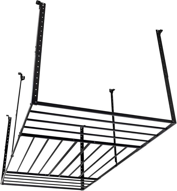 StoreYourBoard 4X8 Garage Storage Rack with Hooks, Ceiling Shelf Overhead Organization, Heavy Duty Steel Platform Holds 700 lbs, 96 in. x 48 in. x 40 in.