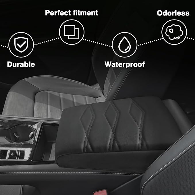 Muslogy Center Console Cover 1-Inch Extra Thick Armrest Pad Compatible with 2024 2025 Volkswagen Atlas & Cross Sport Arm Rest Cushion Padding Anti-Scratch Console Leather Lid Protector