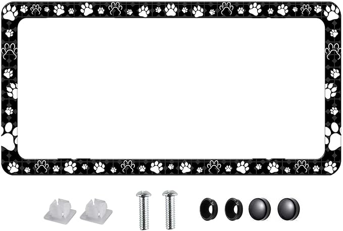 License Plate Frames Paw Prints License Plate Holder Bear Paw Auto Accessory Bracket Aluminum License Tag Plate with Screws-6x12 Inch-1Pcs