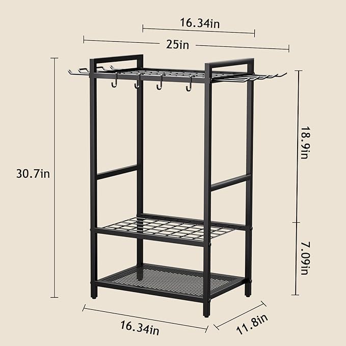 Garden Garage Tool Organizer Yard Tool Organizer for Garage with 4 Hooks, Heavy duty Steel Garden Tool Rack Holds up to 48 Long Handled Yard tools for Storage