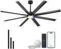 72 Inch Ceiling Fan With Light,Industrial Ceiling Fan With 8 Aluminium Metal Blades,Smart Fan Work with Alexa,Garage Indoor/Outdoor Fan For Living Room and Patio,CF04BK-72