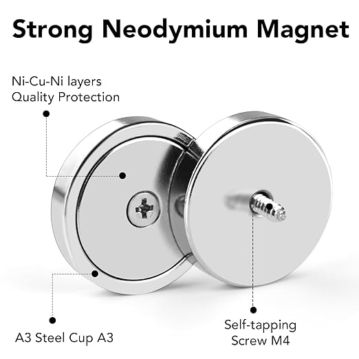 LOVIMAG Strong Rare Earth Magnets, 3 Sizes - Neodymium Cup Magnets with Countersunk Hole and Screw for Tool Organizer, Fridge, Cabinet - Pack of 12