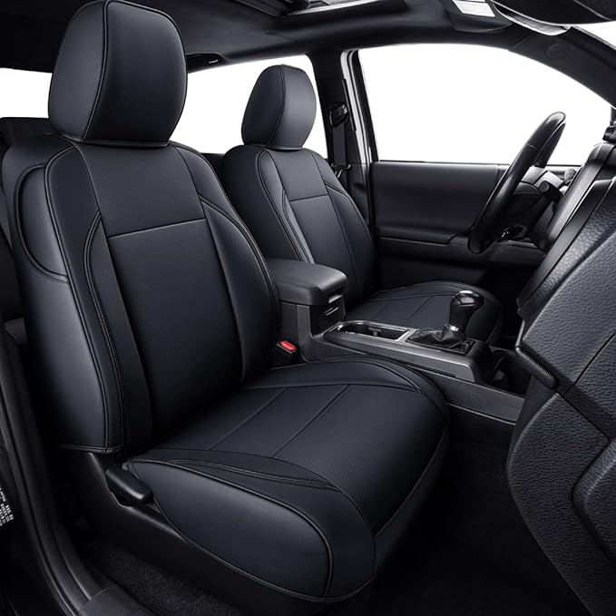 LUCKYMAN CLUB Tacoma Custom Fit Seat Covers for 2024 2025 Tacoma Crew Cab with Faux Leather (Black)