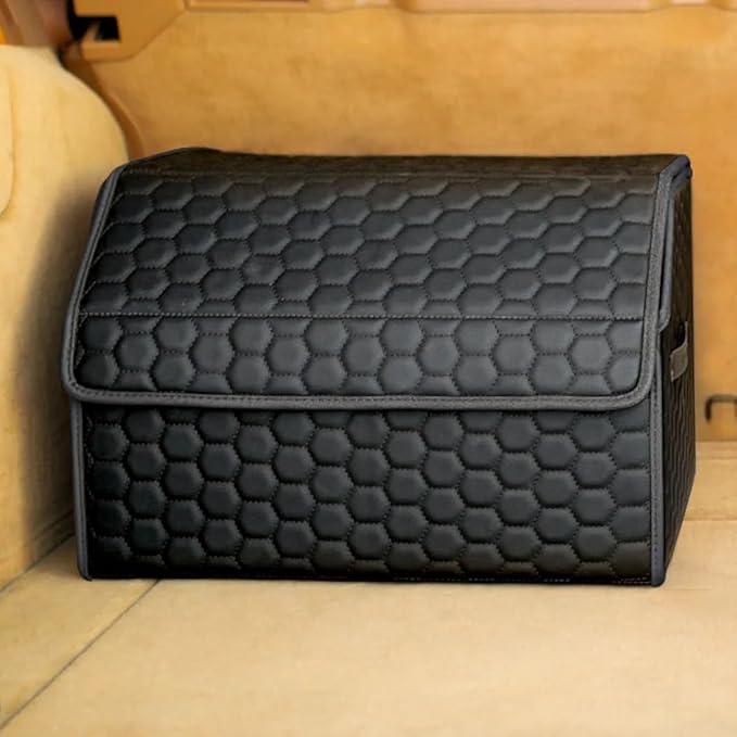 Cargo Organizer 17.7" - Compact Storage Totes With Lids For SUV, Sedan Or Truck - Durable Car Crate For Travel Essentials - Unique Gifts For Dad (Black 17.7)