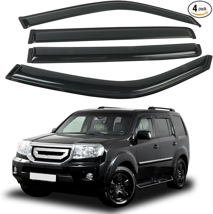 4PCS Rain Guards Window Visors Fits for 2009-2015 Honda Pilot, Outside Mount Durable Vent Visors Shade, Front & Rear Wind Deflector, 2009 2010 2011 2012 2013 2014 2015