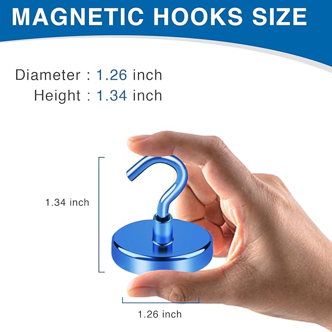 LOVIMAG Cruise Ship Essentials, 110Lbs Cruise Door Magnets, Blue Cruise Magnetic Hooks, Magnetic Hooks Heavy Duty for Hanging Celling, Grill, Refrigerator Kitchen-6 Pack