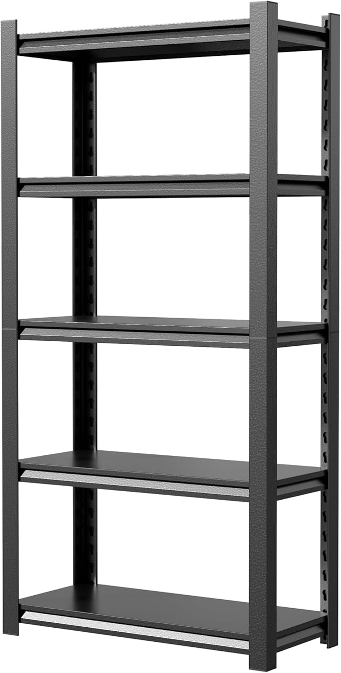 JHYKHG 72" H Storage Shelves,5-Tier Heavy Duty Garage Shelving,Adjustable Shelving Unit,Metal Shelf,Boltless Assembly Rack for Warehouse,Shed,2,500 lb Load,16 x 36 x 72 Inches,Black