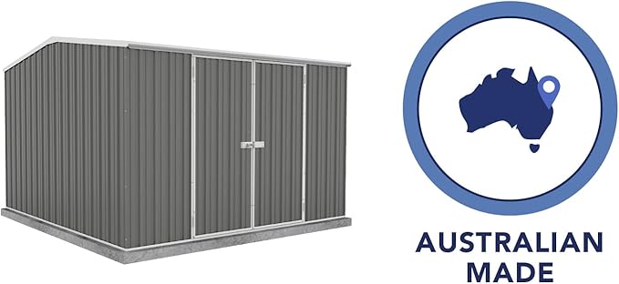 Absco Premier Storage Sheds, 10'x10' Metal Garage, DIY Backyard Shed, Utility Tool Storage, Weather & Wind Resistant Aluminum Panels & Steel Frame, Maintenance-Free, 12 Year Warranty, Woodland Gray