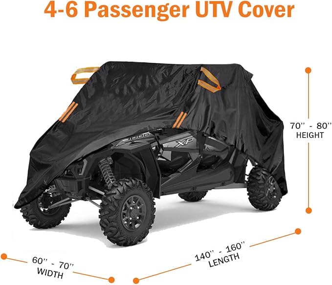 UTV Cover 4-6 Seater Waterproof Heavy Duty Black Oxford Cloth Protection Covers UTV Accessories for Polaris RZR Can-Am Defender All Weather Side by Side Cover