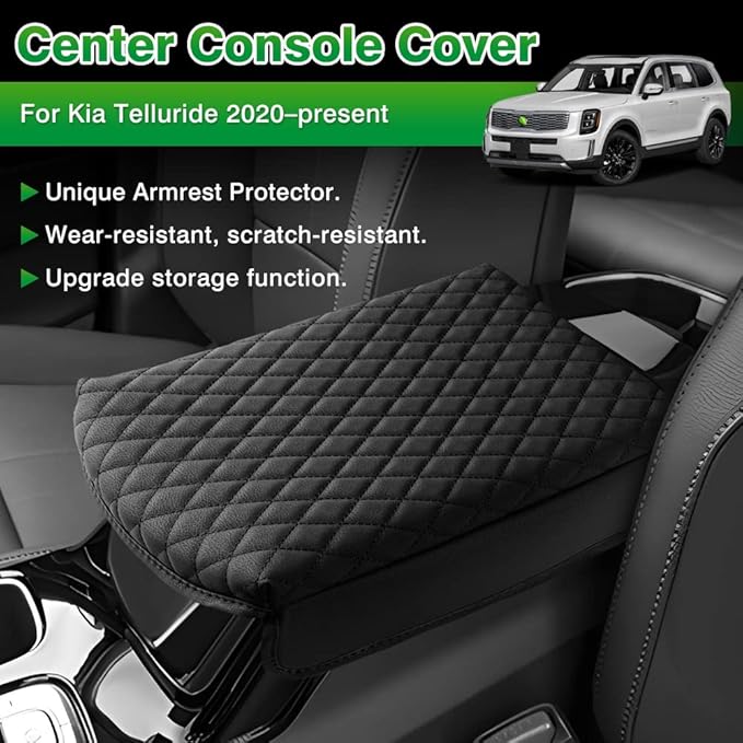 Shademax Center Console Cover for Kia Telluride Accessories 2026 2025 2024 2023-2020 Armrest Cover Cushion Pad PU Leather Armrest Seat Box Cushion Middle Console Lid Protector Anti-Scratch