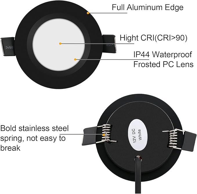 12 Volt LED Puck Light RV Boat Recessed Ceiling Light Super Slim LED Panel Light with Hole Puncher DC 12V 3W Full Aluminum Downlights 6 Pack,5500-6000k