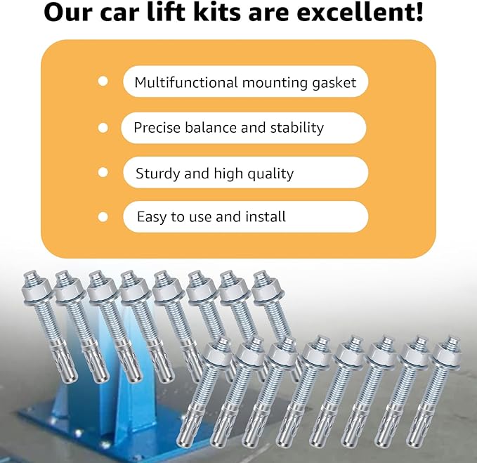 Lift Install Kit, Car Lift Installation Install Kit,(16Pcs 3/4" x 5.5" Wedge Anchor Bolts)