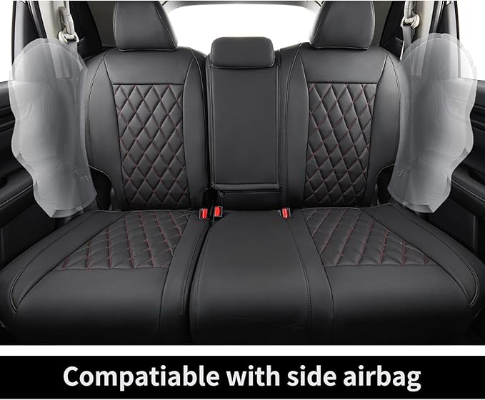 coverdream CRV Leather Seat Covers for 2023-2025 2026 Honda CRV LX,EX,EX-L,Sport Series,Hybrid,Fully Covered,Airbag Compatible Waterproof Car Seat Protector (Full Set,Black/Red)