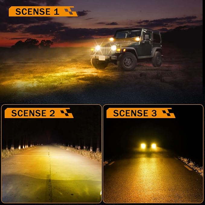 Auxbeam 4 Inch Round Offroad Light, 90W LED Amber White Spot Strobe Light Pods with 6 Modes, Dual Color Flashing Driving Fog Lights Bar Plug & Play for Truck, Pickup, SUV, ATV, UTV, 4x4, Jeep