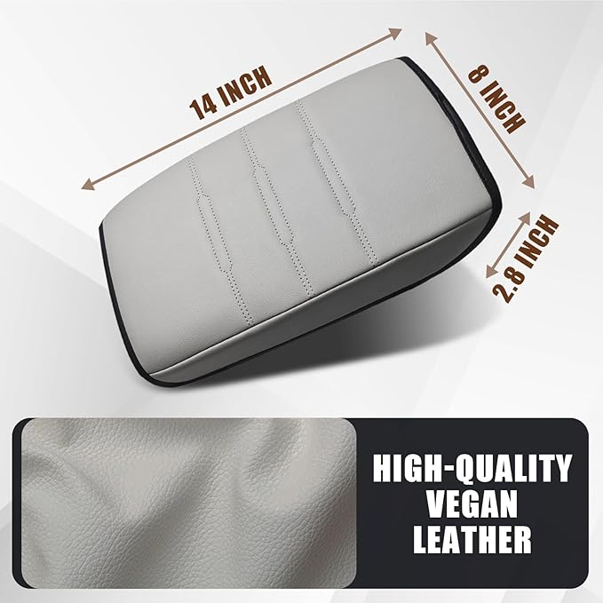 Muslogy Center Console Cover Compatible with 23 24 2025 2026 Honda CR-V Accessories CRV Hybrid LX EX EX-L Sport Touring Armrest Cover Lid Cushion Protector Vegan Leather Extra Soft(Gray/Gray Trim)