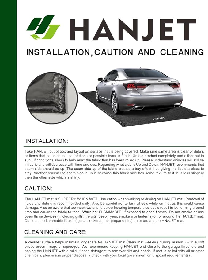 Garage Floor Mat for Under Car Oil Containment Mat for Snow, Mud, Rain - 7' 9" x 18', Black
