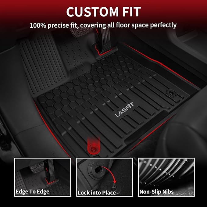 LASFIT Floor Mats&Trunk Mat for Toyota Sienna 8 Seats 2021-2024 2025 All Weather TPE Custom Fit Floor Liner for Sienna LE/XLE (w/o Spare tire) Front and Rear Car Mats&Cargo Liner, Black