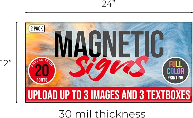 2 Pack, Personalized Magnetic Signs for Vehicles, Custom Car Magnets for Businesses, Customized Full Color Magnetic Truck Signs, 12x24 Car Magnet Signs (Design E)