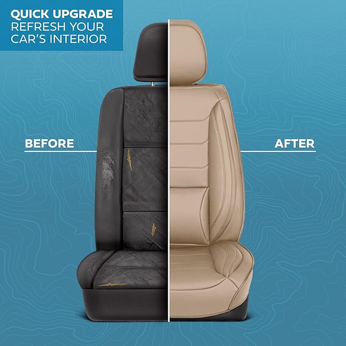 Elite Edition Faux Leather Seat Covers for Cars, Trucks, & SUV - 2 Beige Car Seat Covers for Front Seats - Universal Fit Car Accessories Automotive Interior Cover Protector for Most Vehicles