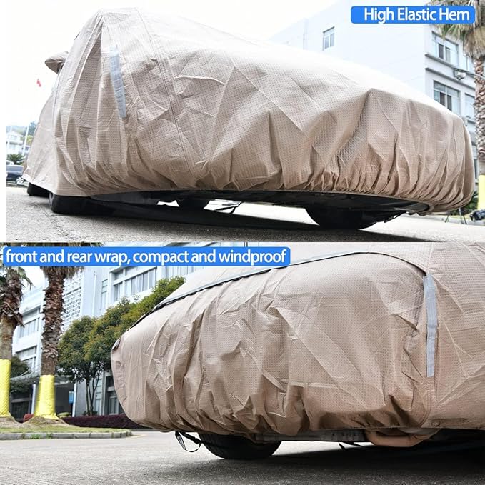 Tecoom Car Cover Waterproof All Weather Thick Shell Non-Woven Outdoor Full Cover with Invisible Zippered Mirror Pockets Rain Sun Wind Hail Protection Car Covers Universal Fit Bmwz4 (167-172 Inches)