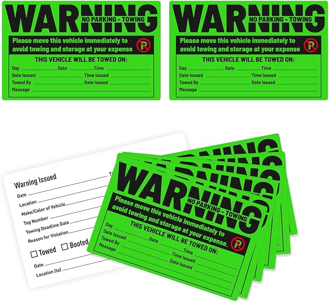 easykart labels 50 Parking Violation Sticker - Vehicle Illegally Parked Tow Notice - No Parking Warning Stickers - Scrap to Remove Neon Green 5 x 8 Inches