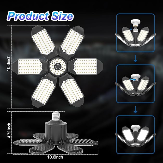 4 Pack LED Garage Lights,220W Super Bright Ceiling Led Shop Lights,Deformable Scew in E26 Base Garage Light for Basement Warehouse Workshpo
