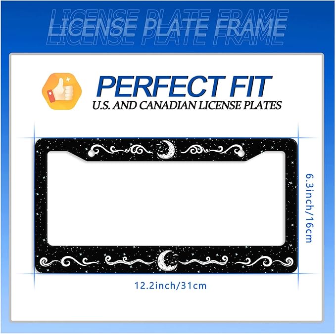 Moon License Plate Frame Stars Waves Starry Sky License Plate Stainless Steel Funny License Plate Holder Galaxy Car Accessory with Screws Car Decoration 12.3" x 6.3" for Men Women