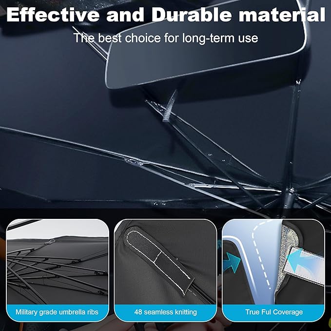Windshield Sun Shade Umbrella, Portable Foldable, Spring Structure Wind Shield, Front Window Sunshade, Protect from Sun Rays Car Windshield, Universal for Any Car (61'' x 33.4'')