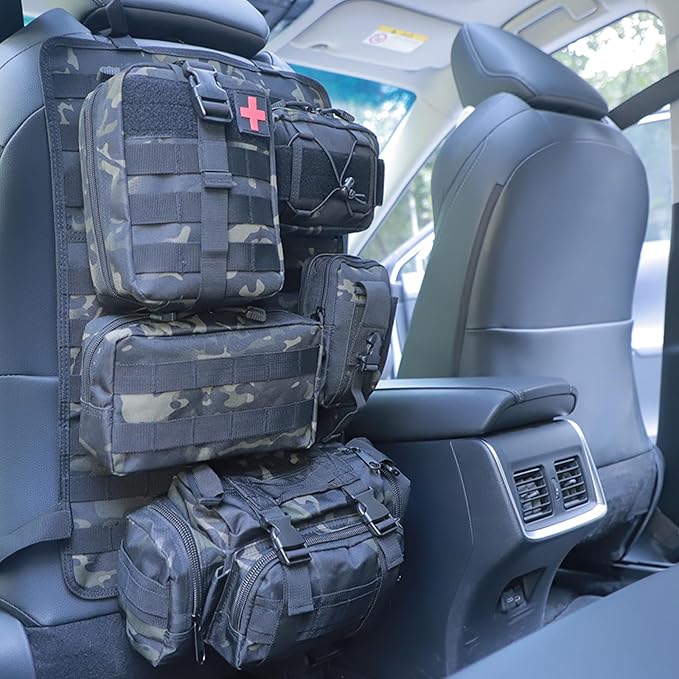 Universal Tactical Seat Back Organizer Vehicle Molle Panel Organizer Storage Bag with 5 Detachable Molle Pouch for All Vehicel Such as Jeep,Truck,SUV, Car, Ford,Chevy etc