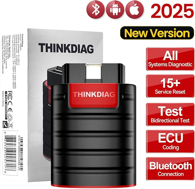 OBD2 Scanner Thinkdiag Bluetooth Full System Bidirectional Diagnostic Scan Tool OE Level Code Reader with ECU Coding 15+ Reset Service FCA AutoAuth All Software 1 Year Update Fits for iOS & Android