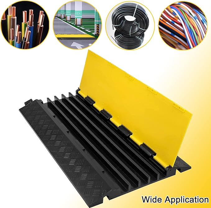 CXRCY Cable Ramp 1 Pack of 5 Channel PVC Rubber Cable Protector,18000lbs Capacity Heavy Duty Speed Bumps Hose Cord Channel Protector Ramps for Wire/Hose/Pipe Hider Driveway Outdoor