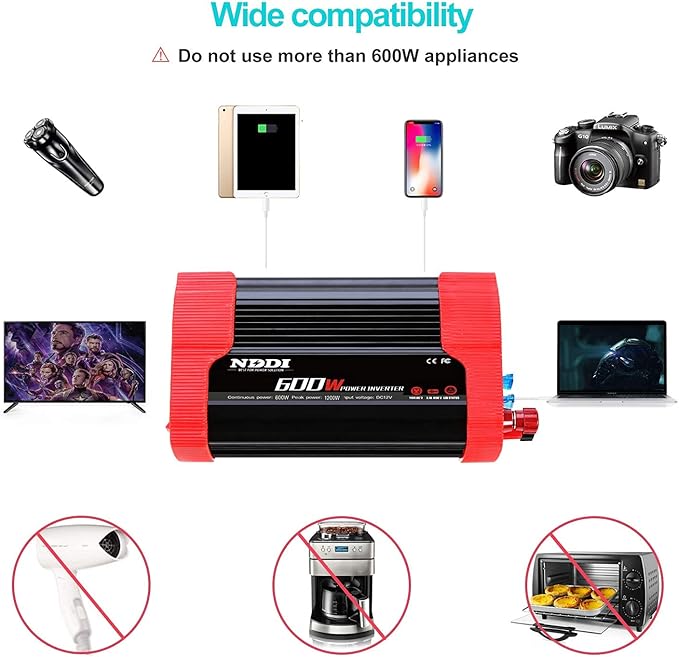 600W Car Power Inverter 12V DC to 110V AC Converter with 3.1 A Dual USB Quick Car Charger Adapter for Laptops and Smartphones