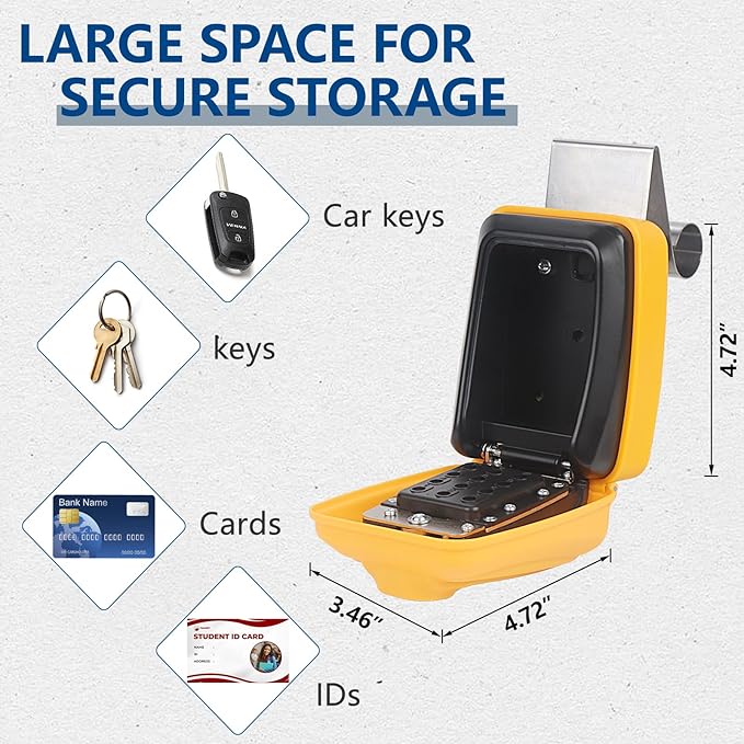 Car Window Punch Button Lock Box, Yellow Portable Car Key Lock Box with Key Labeling Tag, Sturdy Waterproof Large Capacity Lock Box for Turo, Ride Share, GetAround
