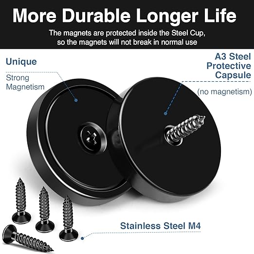 MIKEDE Strong Magnets with Holes, 100LB+ Strong Neodymium Magnets with Stainless Screws for Wall Mounting, Rare Earth Round Base Magnet, Earth Magnet for Tools, 1.26" D x 0.2" H - 6 Pack