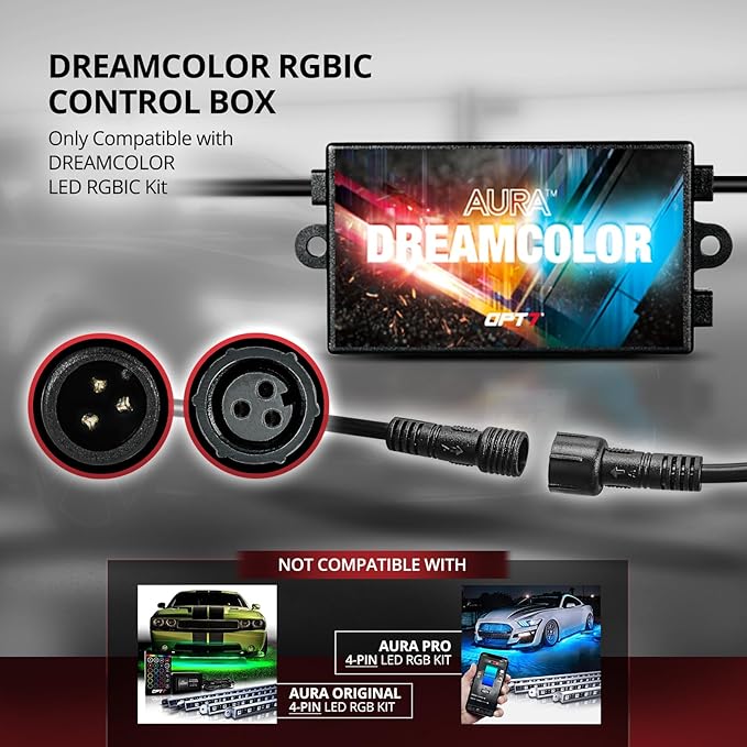 OPT7 Aura DreamColor Underglow Chasing Light Kit with APP & Remote Control, 4 PCS Flexible RGBIC LED Light Strips, Exterior Neon Accent Underbody Lights for Car Truck RV, Multi Colors Music Mode, 12V