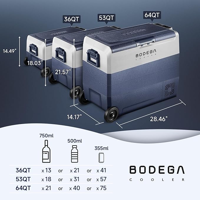 BODEGACOOLER 12 Volt Portable Refrigerator,53 Quart Car Fridge Dual Zone -4℉-68℉,50L Car Freezer APP Control,Electric Compressor Cooler 12/24V DC and 100-240V AC for RV,Camping,Travel,Truck,Vehicles