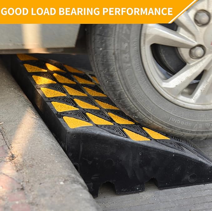 BESEA Rubber Curb Ramp 6" inch High 23.6" Length (Heavy Duty Ramp, 1PCS), for Driveway Curb Ramp Car Motorcycle Loading Dock Truck Pickup Truck Threshold Ramp(6 inch Height, Capacity 60000lbs)-1pack