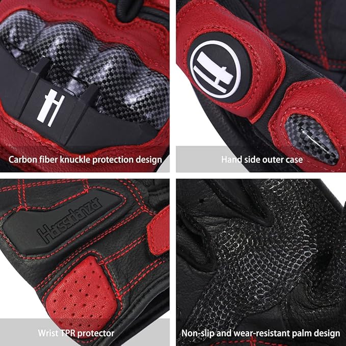 Harssidanzar Breathable Leather Motorcycle Gloves Touchscreen for Men Women KM046