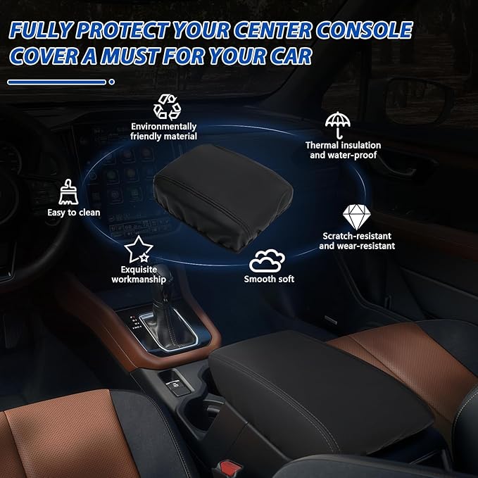Center Console Cover Compatible with 2025 Subaru Forester, Leather Armrest Cover Arm Rest Box Lid Cover