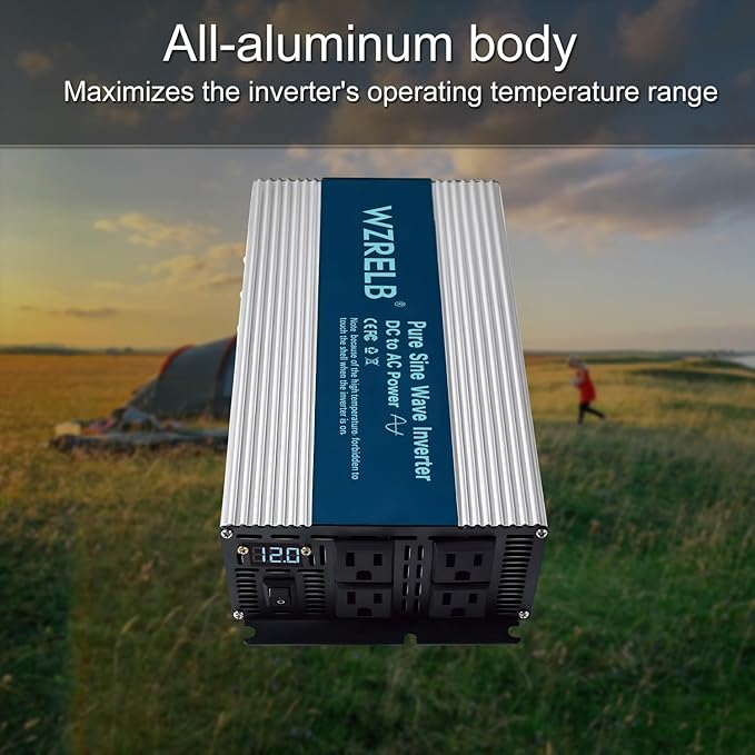 WZRELB 2000W Pure Sine Wave Inverter 36V DC to 110V 120V AC, Car Power Inverter with 4 AC Outlets, LED Display,Off-Grid Portable Power Converter for Home, RV, Truck, Camping