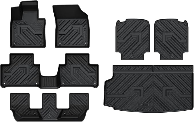 LASFIT Floor Mats & Cargo Mat & Backrest Mats for Volvo XC90 2016-2026 (Only for 7 Seats & PHEV) All Weather TPE Mats Custom Fit Floor Liner for XC90 1st & 2nd & 3rd Row Car Mats & Cargo Liner, Black
