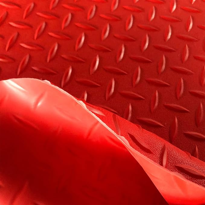 Boshen 5Ft x 7.5Ft Garage Floor Mat 2.5mm Thickened Rubber Flooring Roll 37.5sqft Diamond Plate PVC Rubber Trailer Mat Non-Slip Floor Protector Mat for Garage Warehouse Basement Trailer - Red