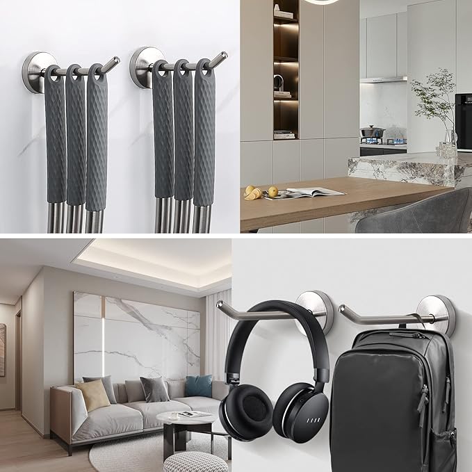 NearMoon Coat Hooks, Wall Hooks for Hanging Hat Hurse Robe, 304 Stainless Steel Heavy Duty Towel Hangers for Bathroom Livingroom Hotel Kitchen Garage, 6 Pack (4 Inch, Brushed Nickel)