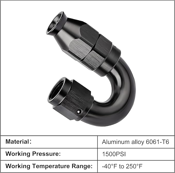EVIL ENERGY 4AN 180 Degree PTFE One Piece Full Flow End Hose Fitting Aluminum Black