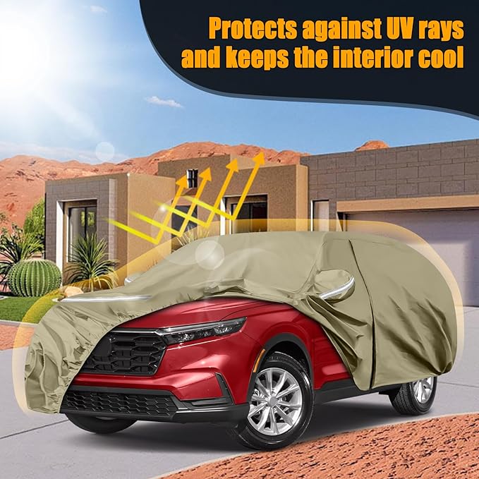 Waterproof Car Covers Replace for 2002-2025 Honda CRV, Multilayer Heavy Duty with Cotton Liner All Weather Car Cover with Zipper Door, Windproof Bands for Snow Rain Dust Protection