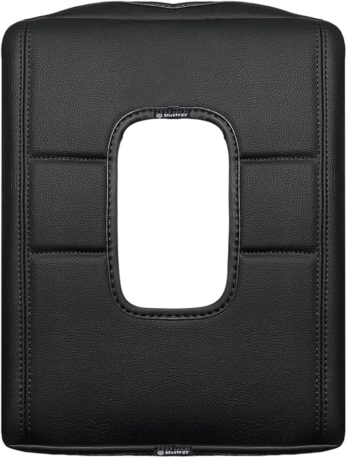 Muslogy Center Console Armrest Cover Compatible with Chevy Silverado & GMC Sierra 2014-2018 Comfort Armrest Pad Arm Rest Cushion Vegan Leather Protector Regular Thick(Jump Seat ONLY)