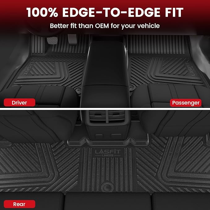 LASFIT Floor Mats for Rivian R1T 2024 2023 2022, All Weather Floor Liner TPE Custom Fit Car Mats for Rivian R1T 1st & 2nd Row Rubber Mats, Black,Tasteless, Durable and Easy to Clean